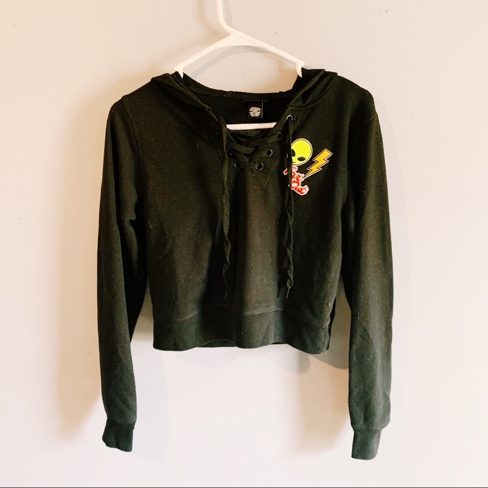 “far out” sweater crop top